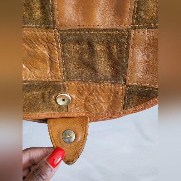 Vintage Leather Suede Patchwork Quilt Style Shoulder Bag 10 x 9 - Picture 4 of 11